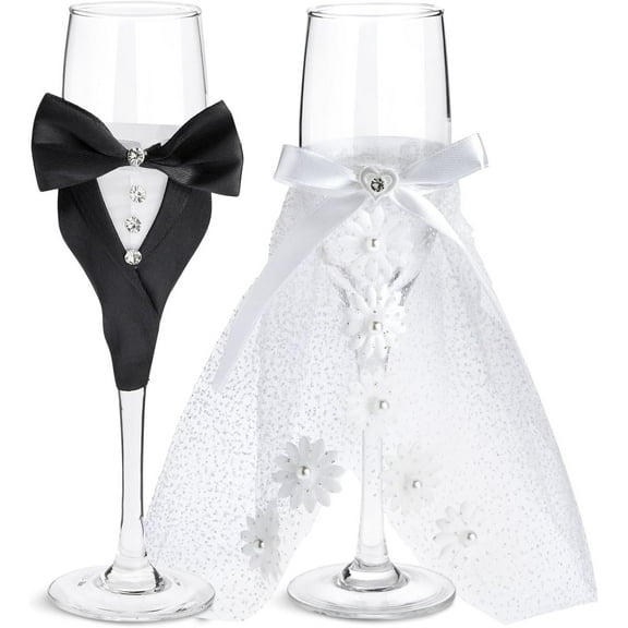 BZUEPRS Set of 2 Wedding Champagne Glasses for Bride and Groom Toast, Wedding Decorations, Engagement, Bridal Shower Gifts
