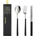 thumbnail image 1 of BZUEPRS Travel Utensils with Case, Stainless Steel Reusable Camping Silverware Set for Lunch Box, Portable Cutlery Kit Includes Fork, Spoon, Chopsticks (Black), 1 of 8