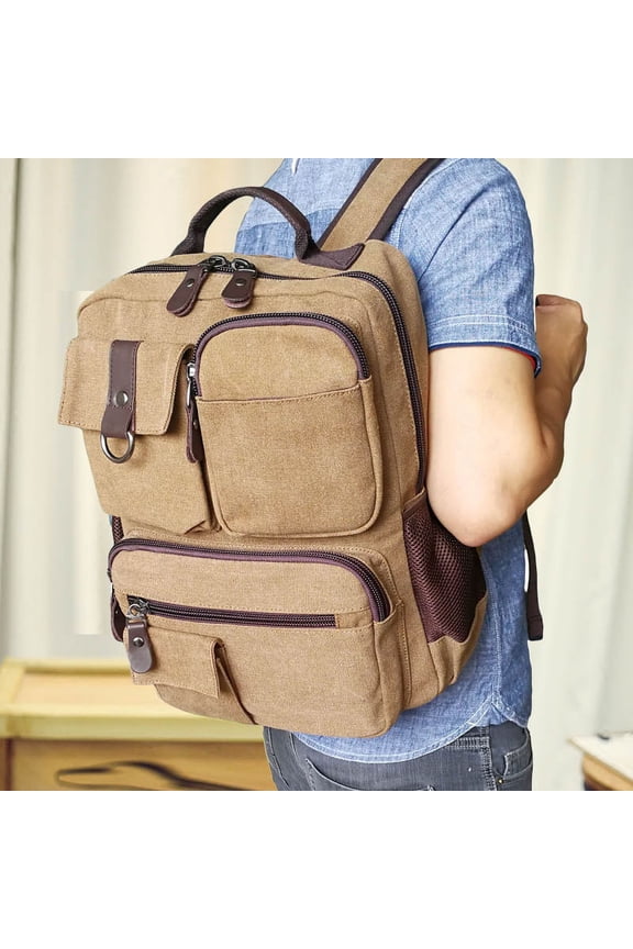 Ba Bao fashion trends, personalized retro canvas bag, travel backpack, backpack, outdoor students, men's water bag