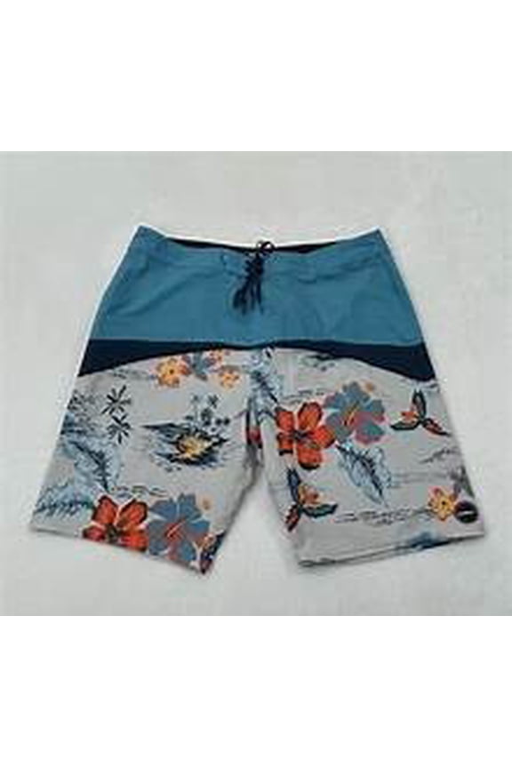 Baador corto de surf O'Neill HyperFreak con estampado floral de isla hawaiana azul para hombre, talla 30