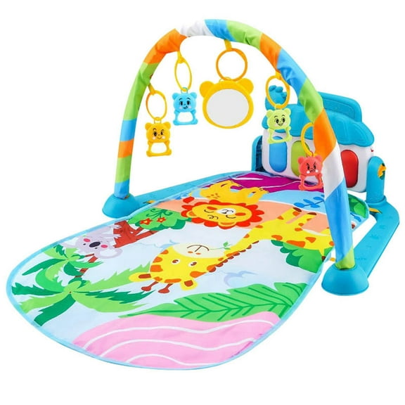 Ba-by Gym Play Mat with Kick and Piano, Tummy Time Activity Mat for Inf-ants Newborn+, Detachable Toys, Lights & Music, Machine Washable