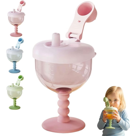 Ba-by Wine Sippy Cup With Lid, 6oz Kids Champagne Goblet Design Cup, Cute Leak-proof Travel Straw Milk Bottle For Kids Over 1 Year (Pink)