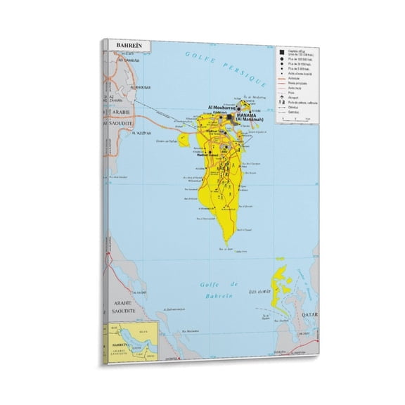 Ba-hrain Map Posters Wall Art Poster Gifts Bedroom Prints Home Decor Hanging Picture Canvas Painting Posters 08x12inch(20x30cm)