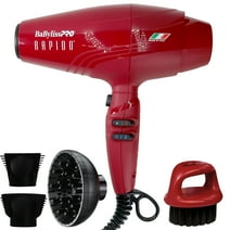BaByliss Pro Rapido Nano Titanium Hair Dryer Red #BRRAP1 with Snap-On Diffuser and Knuckle Neck Brush
