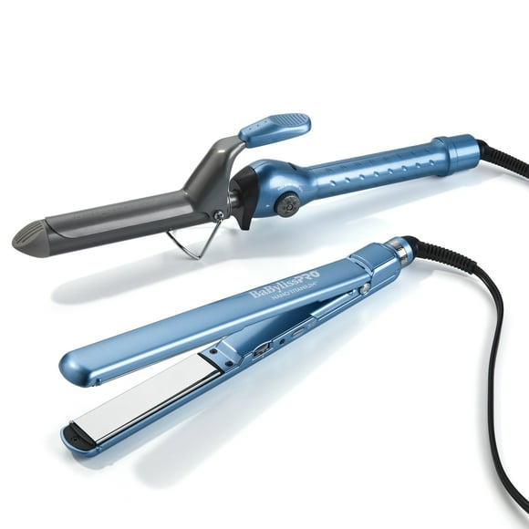 BaBylissPRO Nano Titanium 1.25" Spring Curling Iron & 1" Ultra-Thin Flat Iron Prepack