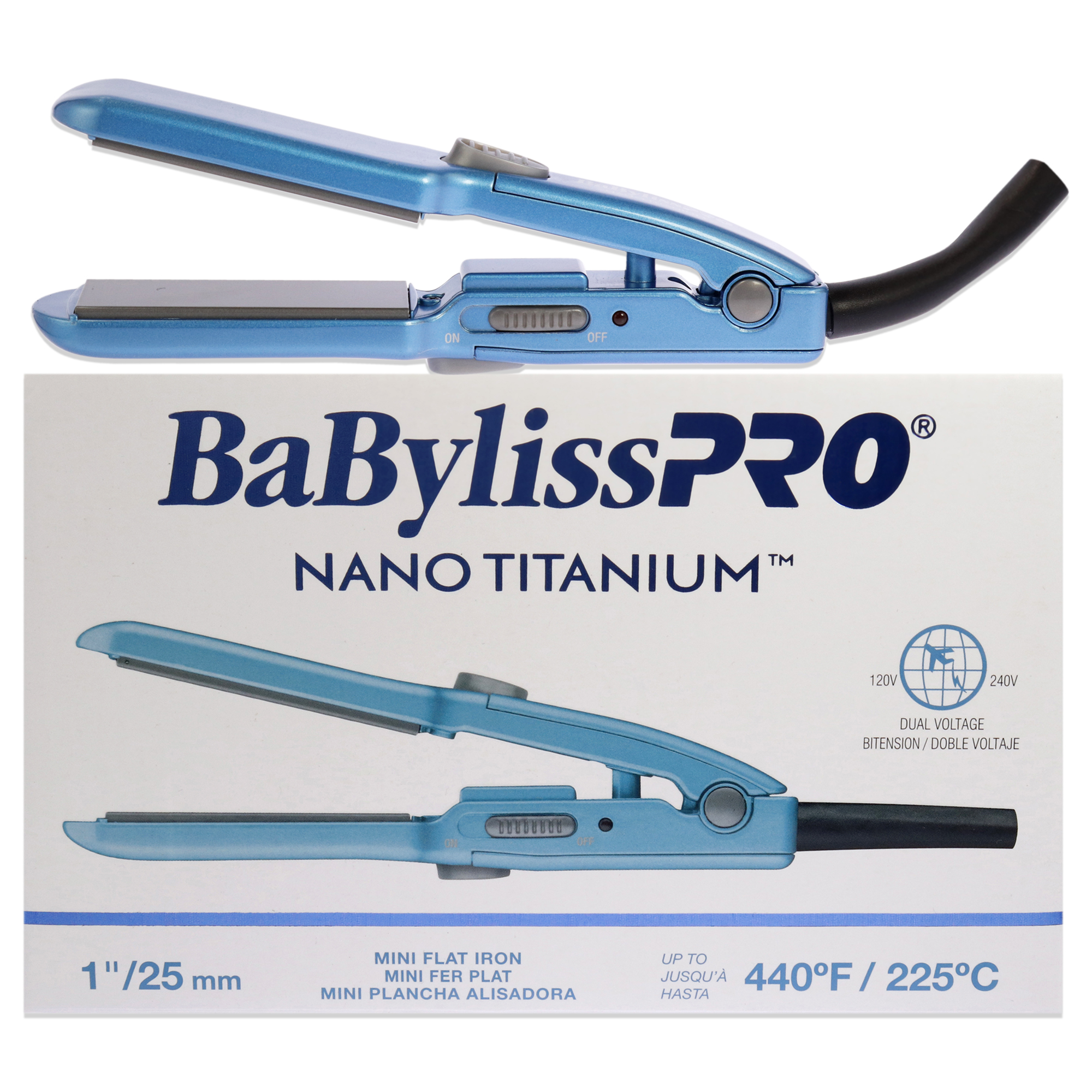 BaBylissPRO Nano Titanium Mini Flat Iron - BNT3053UC - Blue, 1 Inch Flat Iron - image 1 of 4