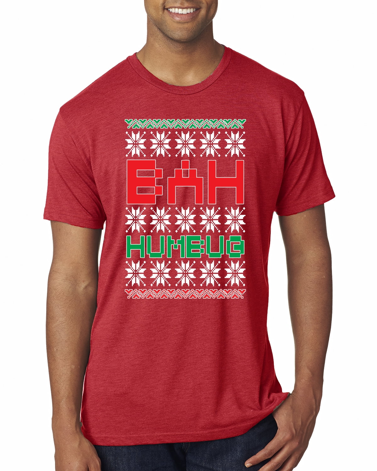 BaH Humbug Ugly Christmas Sweater Mens Premium Tri Blend T Shirt Vintage Red Small Walmart