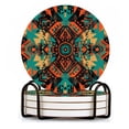 thumbnail image 1 of BaHomeck Drink Coasters Set of 4 with Holder Aztec pattern in the style of psychedelic digital art Water Absorbent Ceramic Coasters Tabletop Protection,Suitable for Various Cup ,Home Decor, 1 of 4