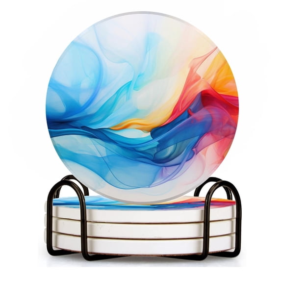BaHomeck Drink Coasters Set of 4 with Holder Colorful background with blurred shapes Water Absorbent Ceramic Coasters Tabletop Protection,Suitable for Various Cup ,Home Decor