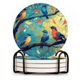 thumbnail image 1 of BaHomeck Drink Coasters Set of 4 with Holder Colorful cartoon birds sitting on tree branches Water Absorbent Ceramic Coasters Tabletop Protection,Suitable for Various Cup ,Home Decor, 1 of 4