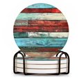 thumbnail image 1 of BaHomeck Drink Coasters Set of 4 with Holder Colorful wooden planks with distressed and weathered look Water Absorbent Ceramic Coasters Tabletop Protection,Suitable for Various Cup ,Home Decor, 1 of 4