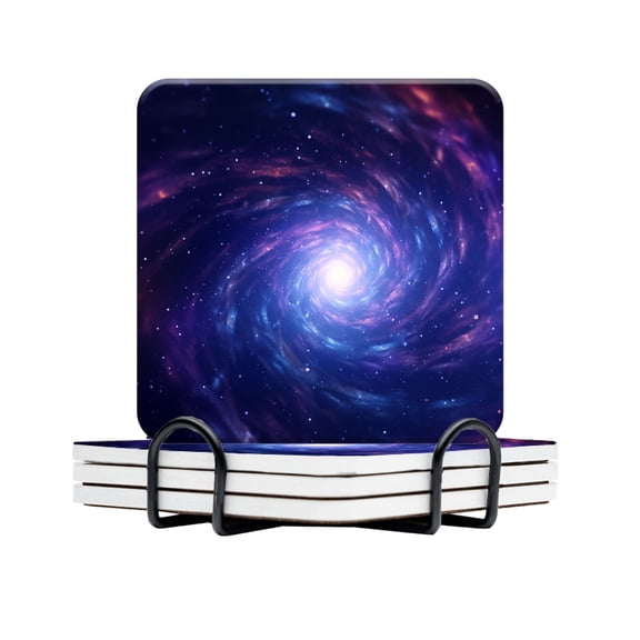 BaHomeck Drink Coasters Set Of 4 With Holder Galactic Spiral With Stars And Nebulae In Deep Space Water Absorbent Ceramic Coasters Tabletop Protection,Suitable For Various Cup,Home Decor