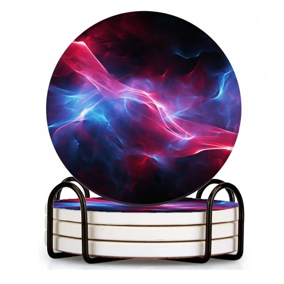 BaHomeck Drink Coasters Set of 4 with Holder Red and blue glowing energy waves with dark background Water Absorbent Ceramic Coasters Tabletop Protection,Suitable for Various Cup ,Home Decor
