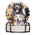 thumbnail image 1 of BaHomeck Drink Coasters Set of 4 with Holder Watercolor dogs with happy and smiling faces Water Absorbent Ceramic Coasters Tabletop Protection,Suitable for Various Cup ,Home Decor, 1 of 4