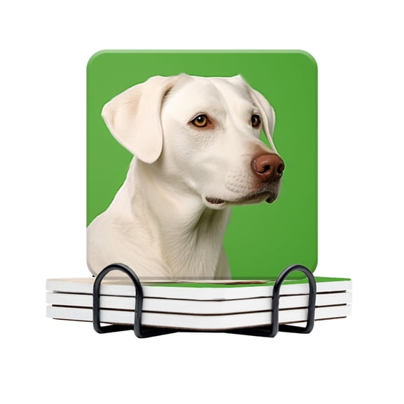 BaHomeck Drink Coasters Set Of 4 With Holder White Labrador Retriever Looking To The Side Water Absorbent Ceramic Coasters Tabletop Protection,Suitable For Various Cup,Home Decor