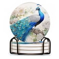 thumbnail image 1 of BaHomeck Drink Coasters Set of 4 with Holder beautiful blue peacock with long feathers and colorful eyes Water Absorbent Ceramic Coasters Tabletop Protection,Suitable for Various Cup ,Home Decor, 1 of 4