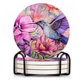 thumbnail image 1 of BaHomeck Drink Coasters Set of 4 with Holder beautiful hummingbird surrounded by pastel flowers Water Absorbent Ceramic Coasters Tabletop Protection,Suitable for Various Cup ,Home Decor, 1 of 4