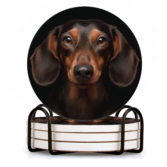 BaHomeck Drink Coasters Set of 4 with Holder cute dachshund dog on black background Water Absorbent Ceramic Coasters Tabletop Protection,Suitable for Various Cup ,Home Decor