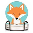 thumbnail image 1 of BaHomeck Drink Coasters Set of 4 with Holder fox with simple minimalistic design and pastel blue background Water Absorbent Ceramic Coasters Tabletop Protection,Suitable for Various Cup ,Home Decor, 1 of 4