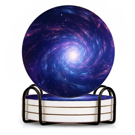 BaHomeck Drink Coasters Set of 4 with Holder galactic spiral with stars and nebulae in deep space Water Absorbent Ceramic Coasters Tabletop Protection,Suitable for Various Cup ,Home Decor