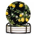 thumbnail image 1 of BaHomeck Drink Coasters Set of 4 with Holder lemon tree branches and flowers on black background Water Absorbent Ceramic Coasters Tabletop Protection,Suitable for Various Cup ,Home Decor, 1 of 4