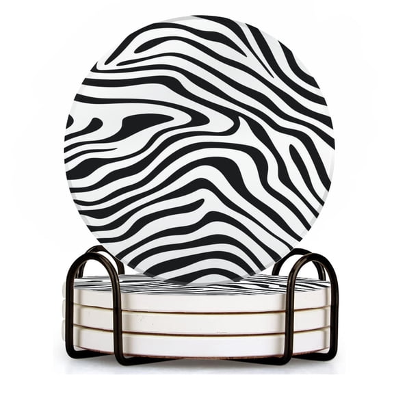 BaHomeck Drink Coasters Set of 4 with Holder seamless pattern of zebra stripes Water Absorbent Ceramic Coasters Tabletop Protection,Suitable for Various Cup ,Home Decor