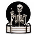 thumbnail image 1 of BaHomeck Drink Coasters Set of 4 with Holder skeleton holding up middle finger on the black background Water Absorbent Ceramic Coasters Tabletop Protection,Suitable for Various Cup ,Home Decor, 1 of 4