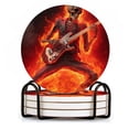 thumbnail image 1 of BaHomeck Drink Coasters Set of 4 with Holder skeleton playing electric guitar in the style of flames Water Absorbent Ceramic Coasters Tabletop Protection,Suitable for Various Cup ,Home Decor, 1 of 4