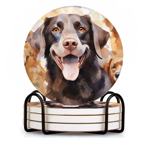BaHomeck Drink Coasters Set of 4 with Holder smiling Labrador Retriever dog with other dogs Water Absorbent Ceramic Coasters Tabletop Protection,Suitable for Various Cup ,Home Decor