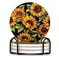 thumbnail image 1 of BaHomeck Drink Coasters Set of 4 with Holder sunflowers with yellow petals and green leaves Water Absorbent Ceramic Coasters Tabletop Protection,Suitable for Various Cup ,Home Decor, 1 of 4