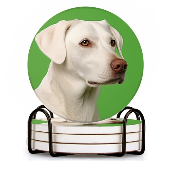 BaHomeck Drink Coasters Set of 4 with Holder white Labrador Retriever looking to the side Water Absorbent Ceramic Coasters Tabletop Protection,Suitable for Various Cup ,Home Decor