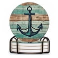 thumbnail image 1 of BaHomeck Drink Coasters Set of 4 with Holder wooden background with anchor painted on it Water Absorbent Ceramic Coasters Tabletop Protection,Suitable for Various Cup ,Home Decor, 1 of 4