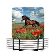 thumbnail image 1 of BaHomeck Drink Coasters Set Of 6 With Holder Beautiful Brown Horse Galloping Through Poppy Field Water Absorbent Ceramic Coasters Tabletop Protection,Suitable For Various Cup,Home Decor, 1 of 4