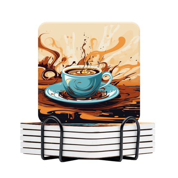 BaHomeck Drink Coasters Set Of 6 With Holder Coffee Cup With Splashes Water Absorbent Ceramic Coasters Tabletop Protection,Suitable For Various Cup,Home Decor