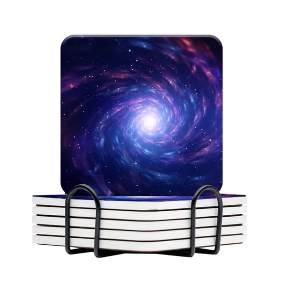 BaHomeck Drink Coasters Set Of 6 With Holder Galactic Spiral With Stars And Nebulae In Deep Space Water Absorbent Ceramic Coasters Tabletop Protection,Suitable For Various Cup,Home Decor