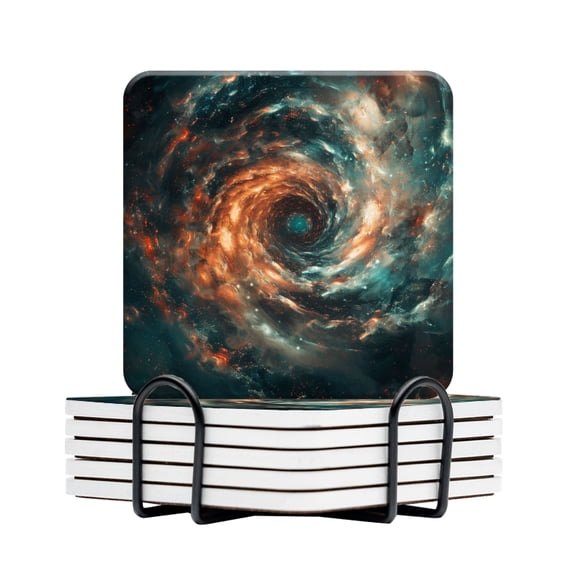 BaHomeck Drink Coasters Set Of 6 With Holder Massive Spiral Galaxy With Glowing Dust In The Center Water Absorbent Ceramic Coasters Tabletop Protection,Suitable For Various Cup,Home Decor