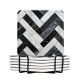thumbnail image 1 of BaHomeck Drink Coasters Set Of 6 With Holder Pattern Made Of Black And Gray Marble Tiles Water Absorbent Ceramic Coasters Tabletop Protection,Suitable For Various Cup,Home Decor, 1 of 4