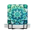 thumbnail image 1 of BaHomeck Drink Coasters Set Of 4 With Holder Mandala With Intricate Patterns In Shades Of Blue And Green Water Absorbent Ceramic Coasters Tabletop Protection,Suitable For Various Cup,Home Decor, 1 of 4
