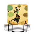 thumbnail image 1 of BaHomeck Drink Coasters Set Of 6 With Holder African Woman Carrying Baskets On Head Dancing Water Absorbent Ceramic Coasters Tabletop Protection,Suitable For Various Cup,Home Decor, 1 of 4