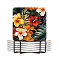 thumbnail image 1 of BaHomeck Drink Coasters Set Of 6 With Holder Hawaiian Tropical Floral Pattern With Red And Yellow Flowers Water Absorbent Ceramic Coasters Tabletop Protection,Suitable For Various Cup,Home Decor, 1 of 4