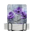 thumbnail image 1 of BaHomeck Drink Coasters Set Of 6 With Holder Purple Anemone Flowers In Abstract Painting Water Absorbent Ceramic Coasters Tabletop Protection,Suitable For Various Cup,Home Decor, 1 of 4
