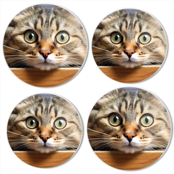BaHomeck Electric Stove Burner Covers Set of 4,Round Metal Gas Stove Burner Covers 8 Inch and 10 Inch,Kitchen Decor,Adorable Cat'S Face Peering Over The Edge Of Wooden Table