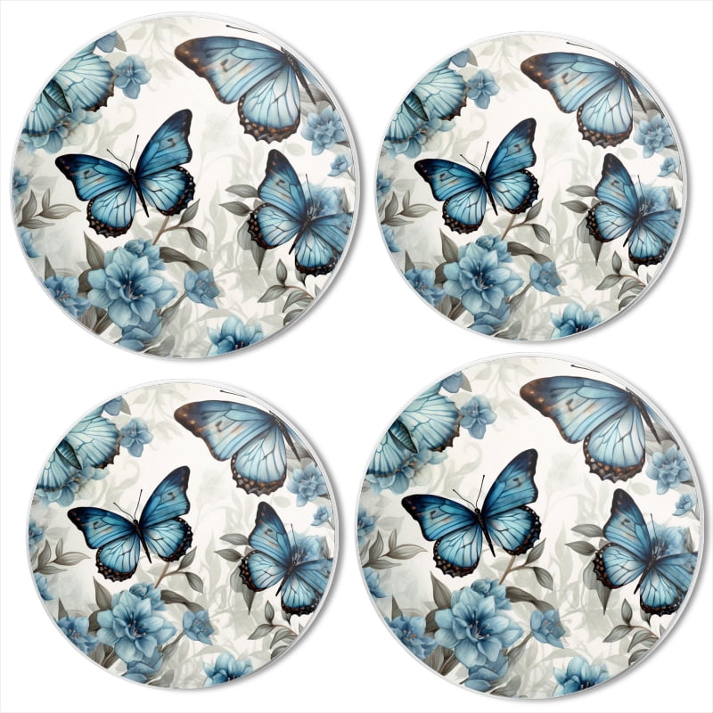 Bahomeck Gas Stove Burner Cover Set - 4-Piece, Blue & White Celadon Flower Design, 8" & 10", Metal