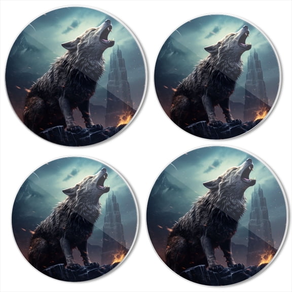 BaHomeck Electric Stove Burner Covers Set of 4,Round Metal Gas Stove Burner Covers 8 Inch and 10 Inch,Kitchen Decor,Fantasy Art Of Angry Wolf Howling Before The Castle
