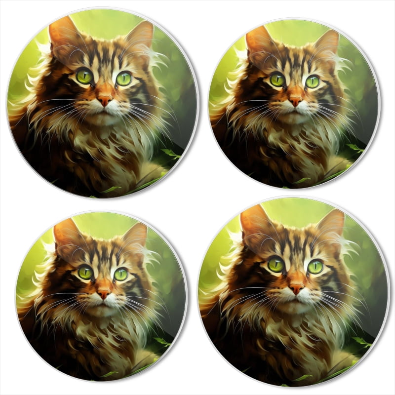 BaHomeck Electric Stove Burner Covers Set of 4,Round Metal Gas Stove Burner Covers 8 Inch and 10 Inch,Kitchen Decor,Adorable Brown And Green Maine Cat With Bright