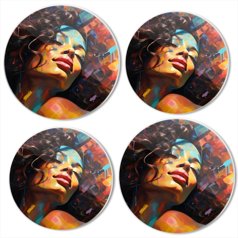 BaHomeck Electric Stove Burner Covers Set of 4,Round Metal Gas Stove Burner Covers 8 Inch and 10 Inch,Kitchen Decor,African Woman With Long AndCurly Hair