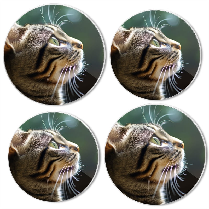 BaHomeck Electric Stove Burner Covers Set of 4,Round Metal Gas Stove Burner Covers 8 Inch and 10 Inch,Kitchen Decor,American Shorthair Cat'S Head And Looking Up At The Sky