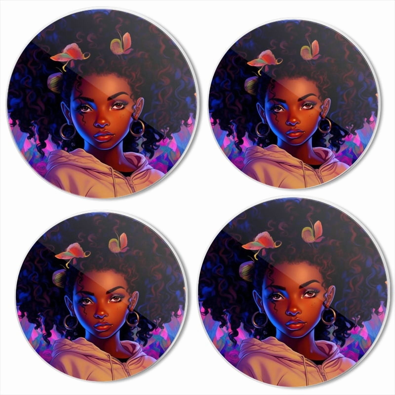 BaHomeck Electric Stove Burner Covers Set of 4,Round Metal Gas Stove Burner Covers 8 Inch and 10 Inch,Kitchen Decor,Beautiful African American Woman With Big Voluminous Curly Hair