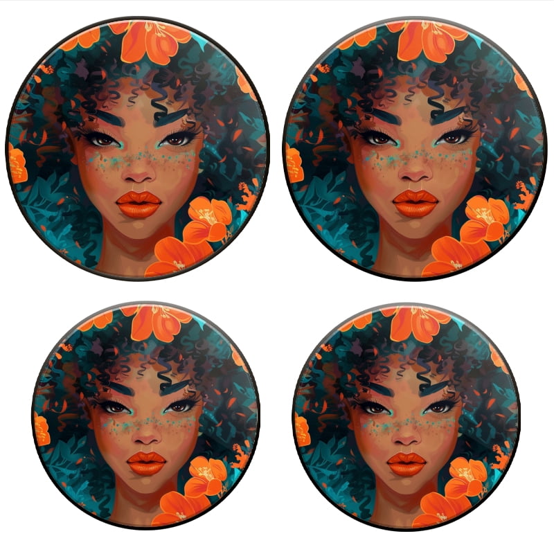 BaHomeck Electric Stove Burner Covers Set of 4,Round Metal Gas Stove Burner Covers 8 Inch and 10 Inch,Kitchen Decor,Beautiful African Woman With Big Brown Eyes