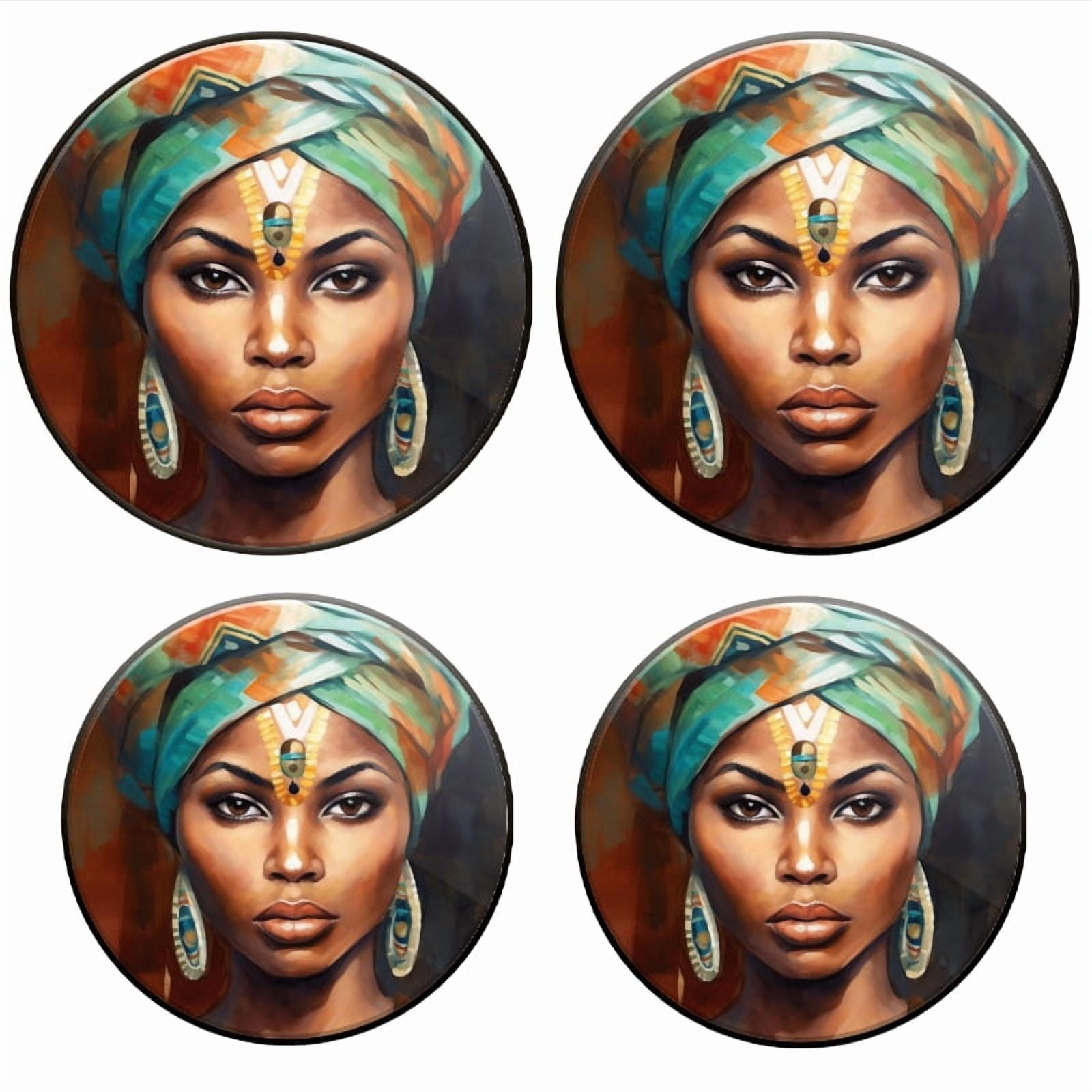 BaHomeck Electric Stove Burner Covers Set of 4,Round Metal Gas Stove Burner Covers 8 Inch and 10 Inch,Kitchen Decor,Beautiful African Woman With Head Wrap